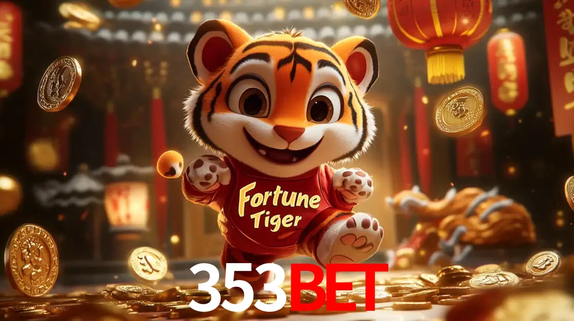 O alegre personagem do Fortune Tiger correndo sobre um caminho de moedas de ouro, simbolizando os grandes prêmios e a diversão do popular jogo de slot do 353BET.